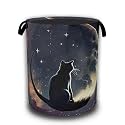 Black Cat Laundry Hamper,Moon Night Collapsible Laundry Baskets Waterproof Oxford Cloth With Handles,Clothes Storage Bucket Toy Organizer For Bathroom/Nursery/Bedroom 16" x 20.8"