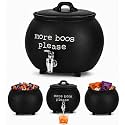 Black Ceramic Cauldron Beverage Dispenser &amp; Candy Bowl With Easy Flow Spigot &amp; Lid / “More Boos Please” Halloween Drink Dispenser Great For Parties, Bars &amp; Daily Use 1.5 Gallon
