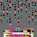 Black and Colorful Circle Dots Hanging Paper Streamer Black Multi-Color Polka Dot Banner for Birthday Bachelorette Wedding Shower Fiesta Disco Halloween Party Decorations Supplies