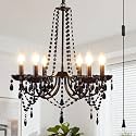 Black Crystal Plug in Chandelier for Dining Room Light Fixture 6-Light