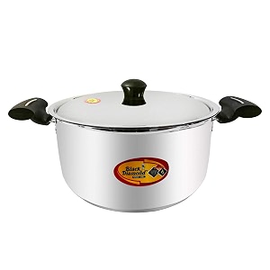 black diamond 7 litre heavy gauge two tone sauce pot with induction base bottom with bakelite handles silver with lid