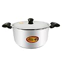 Black Diamond 7 Litre Heavy Gauge Two Tone Sauce Pot with Induction Base Bottom with Bakelite Handles, Silver (with Lid)