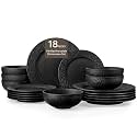 Black Dinnerware Sets, 18-Piece plates and bowls sets, Matte Marble