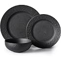Black Dinnerware Sets, 3-Piece plates and bowls sets, Matte Marble