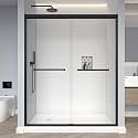 Black Double Sliding Shower Door 55-55-60" W x 70" H, Matte Black, Bypass Shower Door, Clear Glass, Framed, 1/4" (6mm) Tempered Glass