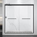 Black Double Sliding Shower Door 71-71-76" W x 70" H, Matte Black, Bypass Shower Door, Clear Glass, Framed, 1/4" (6mm) Tempered Glass