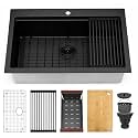Black Drop In Kitchen Sink 33"X22",Large Single Bowl Kitchen Sinks