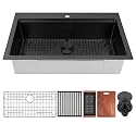 Black Drop In Kitchen Sink 36"X22",Large Single Bowl Kitchen Sinks