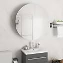 Black Engineered Wood Bathroom Cabinet, Round LED Mirror, Matte Finish, 21.3x21.3x6.9 in Compact Wall Mount Storage for Makeup, Grooming Essentials