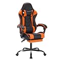 Black Ergonomic Gaming Chairs for Adults, Swivel Height Adjustable Comfortable Office Desk Chair with Footrest and Lumbar Support, PU Upholstered Computer Chair with Headrest (Black+Orange)