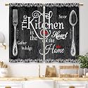 Black Farmhouse Rustic Kitchen Curtains Wooden Wood Small Short Cafe Window Curtains Vintage Fork Spoon Retro Barn Bathroom Living Room Bedroom Window Drapes Treatment 2 Panels (27.5x39 Inch)