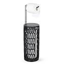 Black Freestanding Toilet Paper Holder with Storage,3 Rolls of Tissue Holder for Bathroom,Handmade Woven Toilet Paper Roll Holder Stand,Rattan Sturdy Boho Bathroom