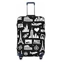 Black Global Landmarks Travel Luggage Cover Go Travel Luggage Suitcase Protector S Fit Baggage Size 18-21 In