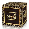 Black Gold Foil Card Box - Collapsible Money Box or Gift Box for Baby &amp; Bride Shower, Birthday, Wedding Reception, Engagement Party, Graduation - 8"x8"x8" Party Favors Decorations Boxes(03)