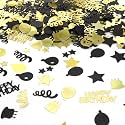 Black and Gold Happy Birthday Confetti for Tables, Birthday Party Decorations