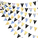 Black Gold Iridescent Party Decorations Triangle Pennant Banner Flag Metallic Fabric Bunting for Birthday Graduation Retirement Wedding Bridal Shower Engagement Bachelorette Disco Party Supplies