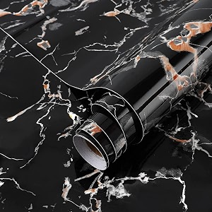 Black and Gold Marble with Gold Lines
