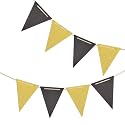 Black and Gold Pennant Banner,Black and Gold Vintage Double Sided Triangle Flag，for Party Decoration,Pack of 30pcs Triangle Flag
