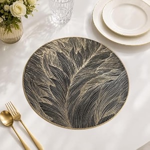 black gold pvc placemat 15 inch round leaf design table mat waterproof heat resistant dining table mat easy wipe decorative center table side table amp console dcor