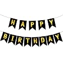 Black Happy Birthday Banner Sign Black Gold Bunting Banner Garland for Kids Girl Woman Birthday Tea Party Decorations Bunting Flag Birthday Party Supplies