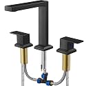 Black High Flow Bath Tub Faucet Set 3 Hole, Brass Deck Mount Roman Bathtub Faucet, 2 Handle & Longer Spout Reach with No Leaks Cartridge, Pre-Install 1/2" NPT Female Water Supply Line