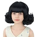 Black Kids Wig Short Curly Black Bob Kids Child Wigs with Bangs Synthetic Wigs with Wig Cap for Cosplay Party Costume