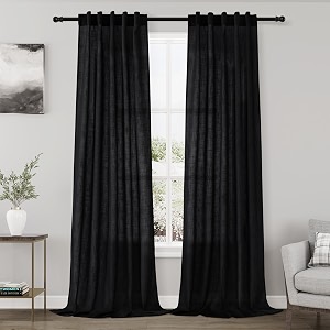 Black Linen Curtains 96 inches Long for