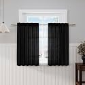 Black Linen Short Curtains W38xL45 Inch Long