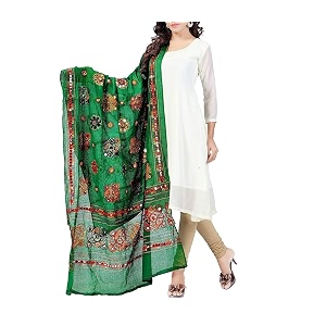 women39s cotton kutch work dupatta embroidery mirror work dupatta stoles phulkari chunnis free size 225 meter green