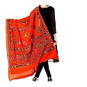 Women's Cotton Kutch Work Dupatta Embroidery Mirror Work Dupatta Stoles Phulkari Chunnis, Free Size, 2.25 Meter (Orange)