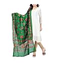 Women's Cotton Kutch Work Dupatta Embroidery Mirror Work Dupatta Stoles Phulkari Chunnis, Free Size, 2.25 Meter (Green)