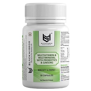 black mirror multivitamin multivitamin with ginseng amp probiotics supplements for stamina immunity energy and strong bone and muscles 30 premium capsule 301  30