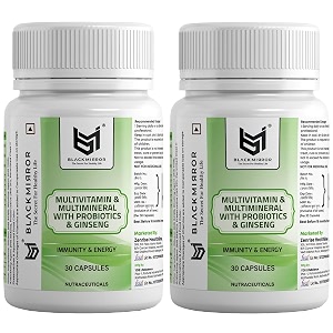 black mirror multivitamin multivitamin with ginseng amp probiotics supplements for stamina immunity energy and strong bone and muscles 60 premium capsule 602  30