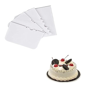 black olive multicolor 4 pcs cake scrapper- fondant cake decorating and smoother icing tool with different patterns amp edges dough bench scraper and cake cutter pack of 4