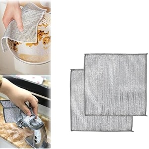 black olive scrubbing pad wire - stainless steel scrubber non-scratch wire dishcloth multifunctional dishwashing sponge easy reusable cleaning supplies for kitchen sinks pots cooktops pack of 2