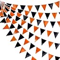 Black Orange Party Decoration Metallic Fabric Triangle Pennant Banner Flag Bunting Garland for Graduation Halloween Fall Autumn Thanksgiving Birthday Wedding Shower Bridal Shower Party Supplies