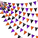 Black Orange Purple Halloween Party Decorations Metallic Fabric Triangle Pennant Banner Flag Bunting Garland for Birthday Baby Shower Bachelorette Trick or Treat Halloween Holiday Party Supplies