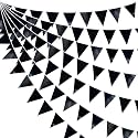 Black Party Decorations Triangle Pennant Banner Flag Black Metallic Fabric Bunting Garland for Graduation Birthday Wedding Engagement Bachelorette Holiday Halloween Celebration Hen Party Supplies