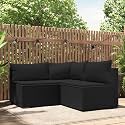 Black Patio Lounge Set with PE Rattan Sectional Sofa, Modern Outdoor Furniture for Garden and Balcony, Adjustable Feet and Removable Cushions, Durable Weatherproof Design