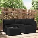 Black PE Rattan Patio Lounge Set with Adjustable Feet, 4-Piece Outdoor Sectional Sofa Set for Balcony or Patio, Modular Design with Weather-Resistant Fabric and Comfortable
