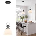 Black Pendant Lights Kitchen Island, 7.5" White Ribbed Glass Shade