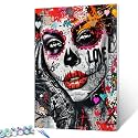 Black Red Clown Paint by Numbers Kits for Adults DIY Canvas Oil Painting Acrylic Pigment Kits Graffiti Style Paint by Number Joker Avatar Gothic Style for Home Wall Art Decor Gift 16x20In (Frameless)