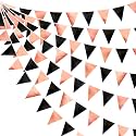 Black Rose Gold Party Decorations Triangle Pennant Banner Flag Rose Gold Black Metallic Fabric Bunting Garland for Graduation Birthday Wedding Engagement Bachelorette Celebration Hen Party Supplies