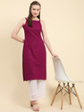 BLACK SCISSOR Chikan Embroidery Georgette Straight Kurta for Women (Maroon)