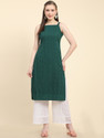 BLACK SCISSOR Chikan Embroidery Georgette Straight Kurta for Women (Green)