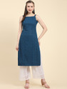 BLACK SCISSOR Chikan Embroidery Georgette Straight Kurta for Women (Blue)