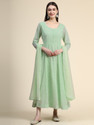 BLACK SCISSOR Pack of 2 Embroidered Georgette Anarkali Kurta for Women With Attached Dupatta (Green)