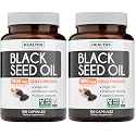 Black Seed Oil - 180 Softgel Capsules (Non-GMO & Vegan) Premium Cold-Pressed Nigella Sativa Producing Pure Black Cumin Seed Oil with Vitamin E - 500mg Each, 1000mg Per 2 Capsule Serving (Pack of 2)