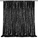 Black Sequin Backdrop Curtain Drapes Halloween Party Decorations 8x8FT