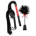 Black Sex Crop Whip Set - Faux Leather BDSM Sex Set Spanking Whip - Sex Feather Tickler
